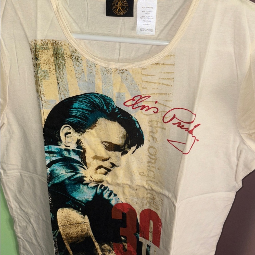 Elvis Presley Cream Cotton graphic tee 1950s Celebrity Memorabilia M NEW - Picture 2 of 5